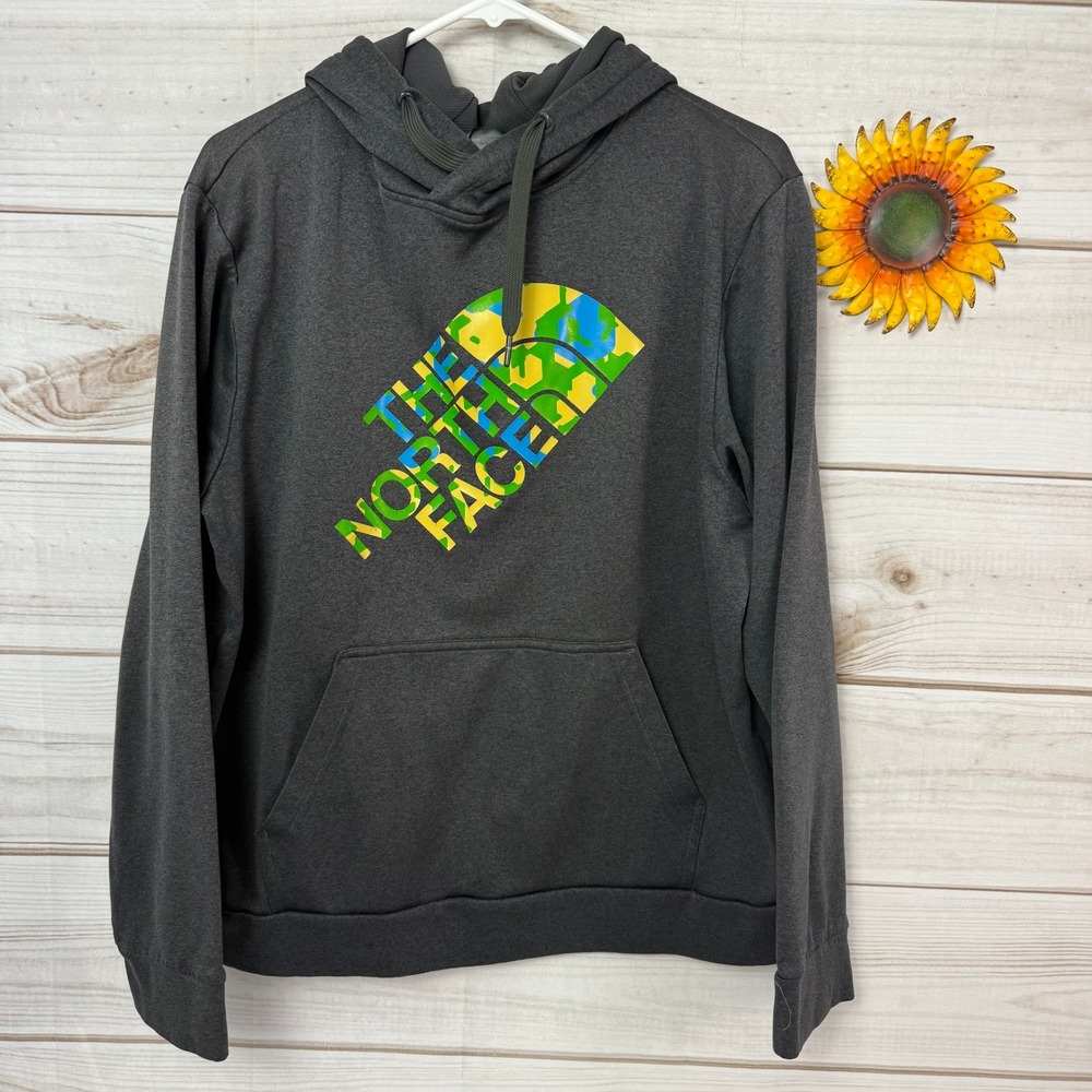 The North Face Hoodie Mens Large Gray Pullover Graphic Logo Sweatshirt